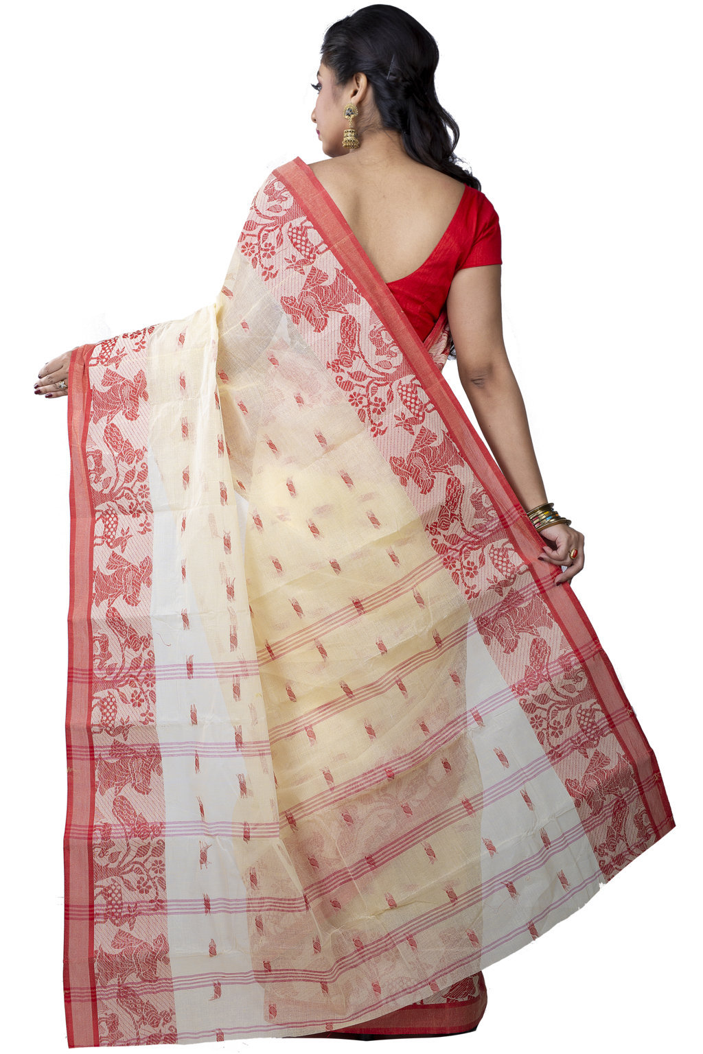 Off-White Pure Cotton ParSakuntala Tant Saree (533)
